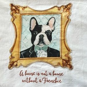 French Bulldog Frenchie almost square 100% cotton dish towel NWT 27” x 28”